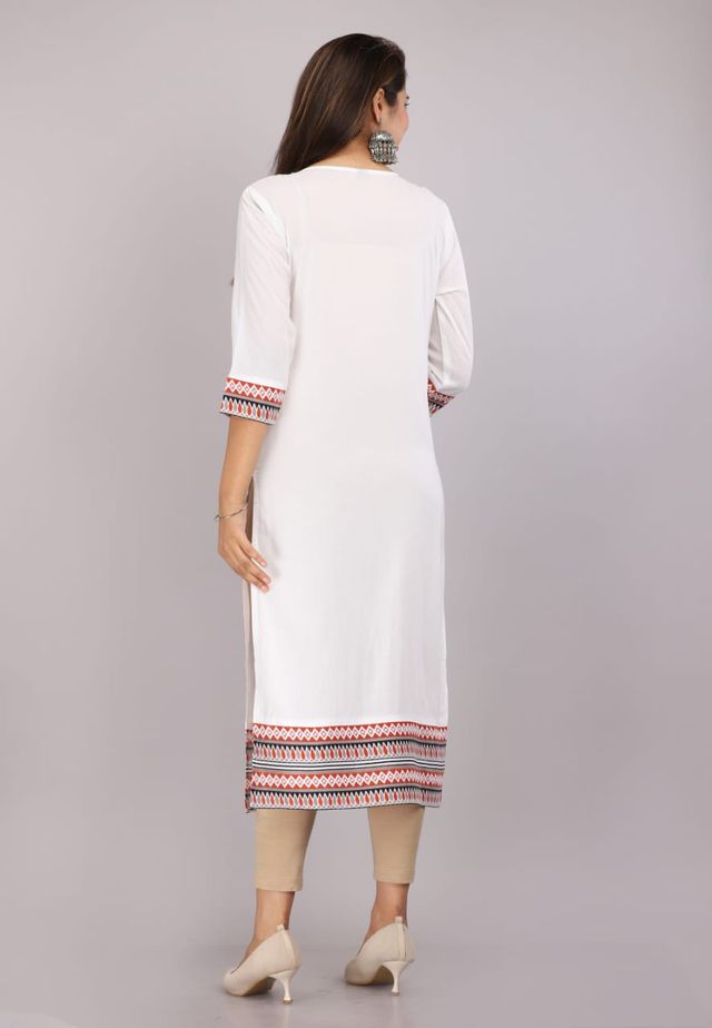 White Geometric Yoke Design Straight Kurta