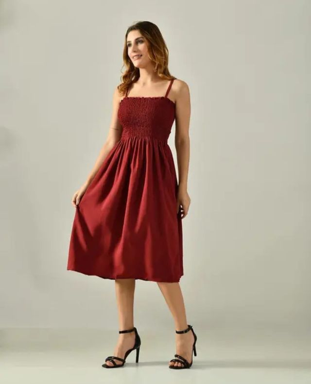 Women's Stylish Maxi Dress | Smocked Bodice Spaghetti Strap Flared Long Dress | Western Dress For Women & Party Gown