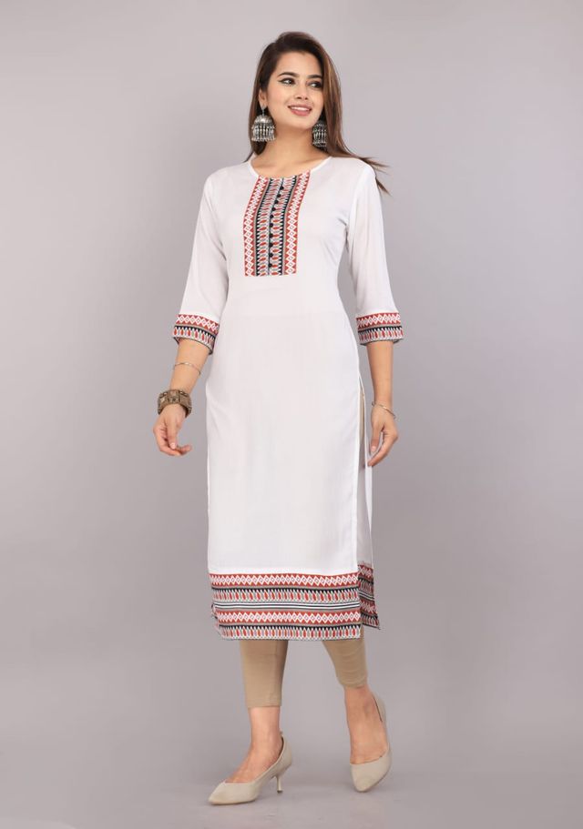 White Geometric Yoke Design Straight Kurta