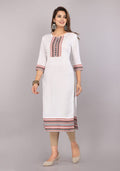 White Geometric Yoke Design Straight Kurta
