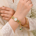 Women Vintage Gold Plated Peacock Bracelet Watch for Women | Meenakari Floral Analog Watch with Tassel Charm