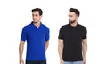 Men's T-shirt Solid Polo Neck Polly Cotton (Pack of 2) | Royal Blue & Charcoal Black