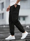 Men's Solid Black Cargo Jogger Pants | Multi Pocket Relaxed Fit Casual Trousers