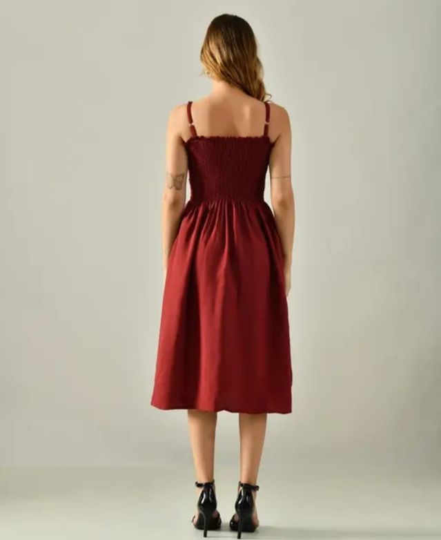 Women's Stylish Maxi Dress | Smocked Bodice Spaghetti Strap Flared Long Dress | Western Dress For Women & Party Gown