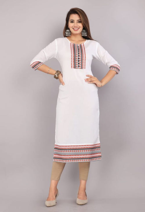 White Geometric Yoke Design Straight Kurta