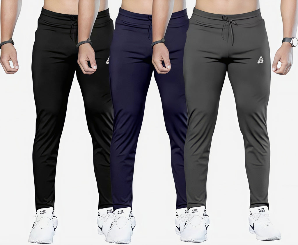Men's Athletic Track Pants, (Pack of 3), Black, Navy Blue, Grey, Drawstring Waist, Slim Fit
