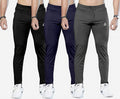 Men's Athletic Track Pants, (Pack of 3), Black, Navy Blue, Grey, Drawstring Waist, Slim Fit