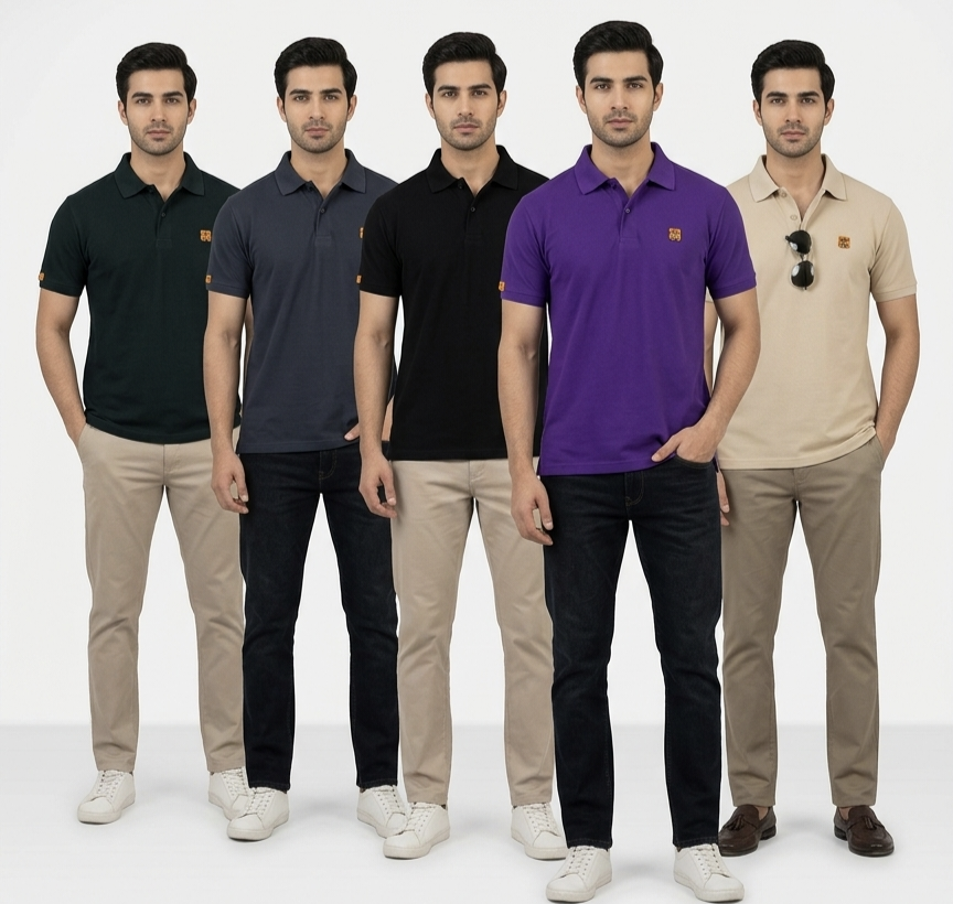 Men's Regular Fit Solid Polo T-Shirt | Pack Of 5 | Regular Fit Polo Collar Tshirt