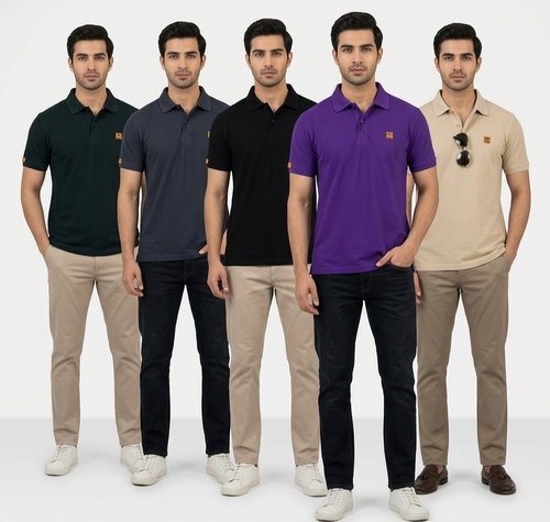 Men's Regular Fit Solid Polo T-Shirt | Pack Of 5 | Regular Fit Polo Collar Tshirt
