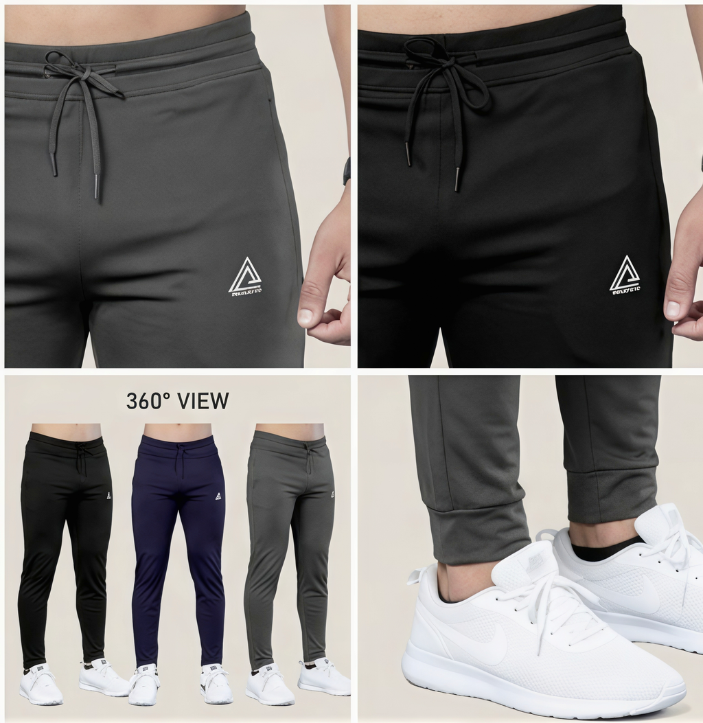 Men's Athletic Track Pants, (Pack of 3), Black, Navy Blue, Grey, Drawstring Waist, Slim Fit