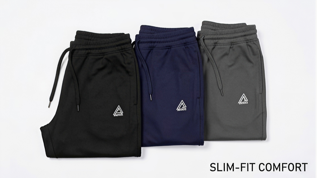 Men's Athletic Track Pants, (Pack of 3), Black, Navy Blue, Grey, Drawstring Waist, Slim Fit