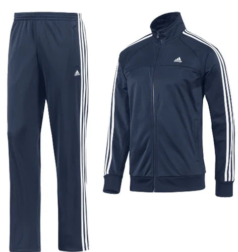Men's Navy Blue 3-Stripe Stretchable Lycra Tracksuit Set (Full Zip Jacket & Track Pants)